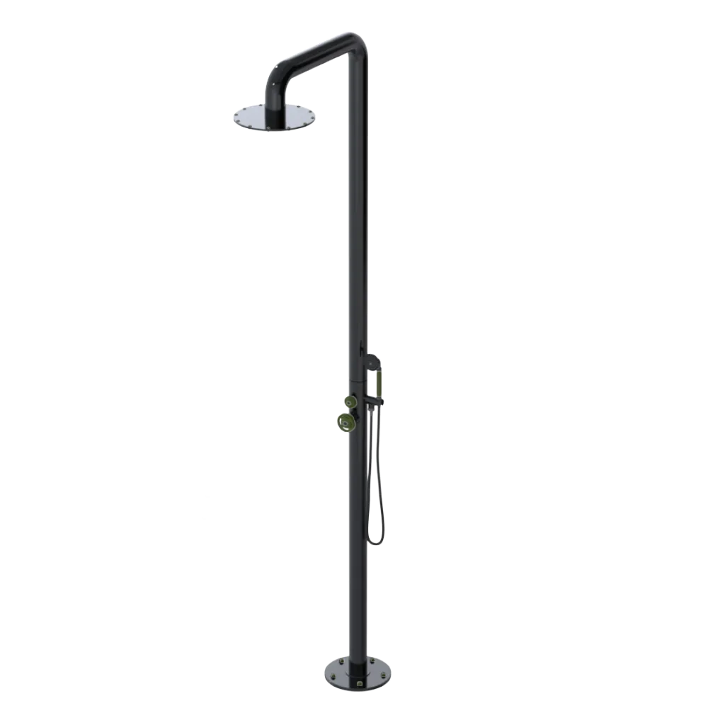 Rubinet Pressure Balance Outdoor Shower with Hand Held Shower & 10" Shower Head - 304 Stainless Steel Black