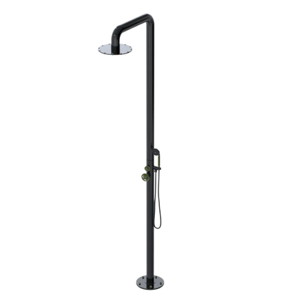 Rubinet Pressure Balance Outdoor Shower with Hand Held Shower & 10" Shower Head - 304 Stainless Steel Black