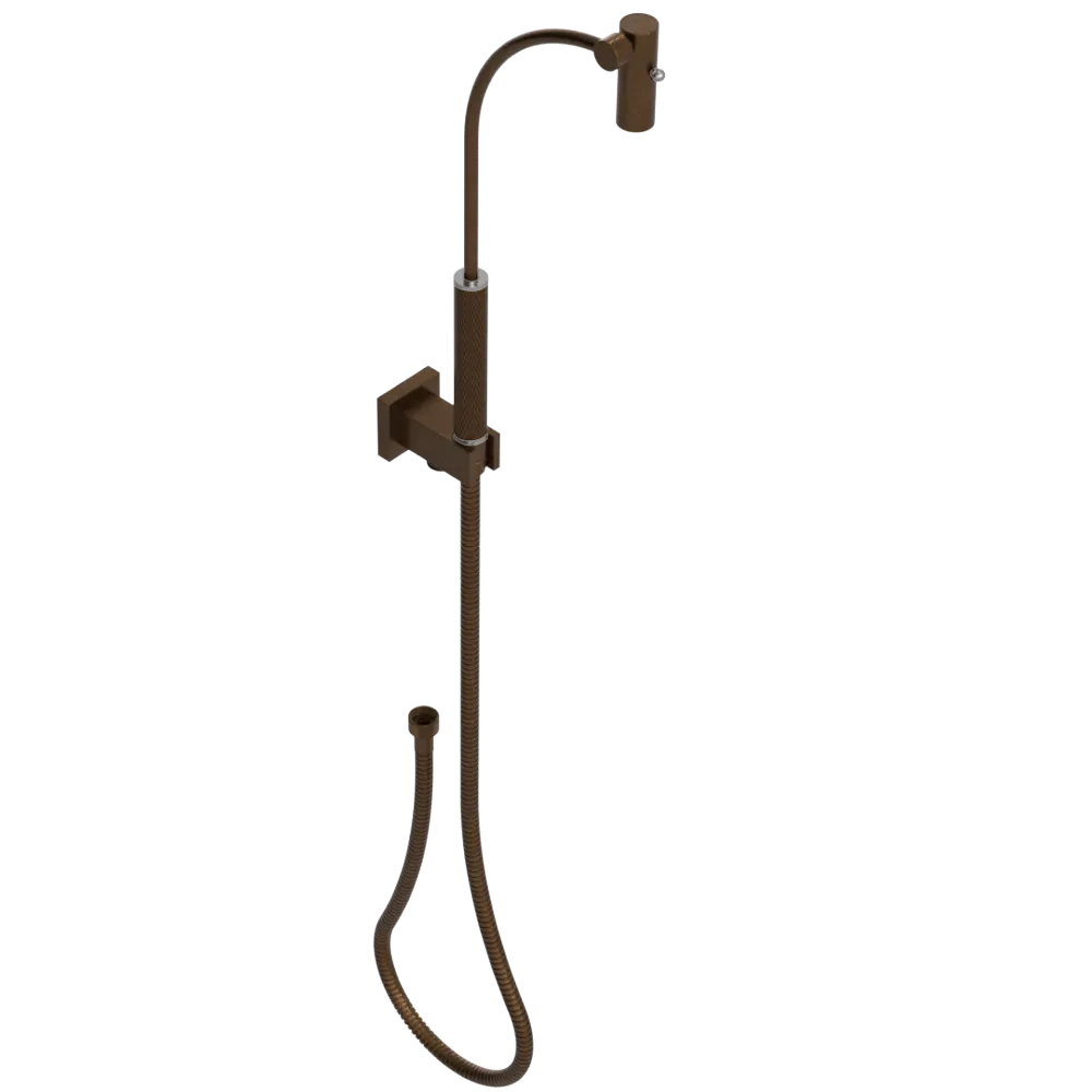 Rubinet Hand Held Shower Bidet with Extended Reach & Dual Function Spray Including Wall Bracket with Supply & Hose (Square) Tuscan Brass