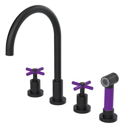 Rubinet Widespread Kitchen Set with LaSalle Spout with Hand Spray Matt Black