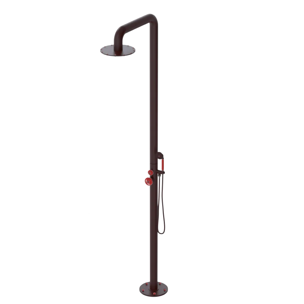 Rubinet Pressure Balance Outdoor Shower with Hand Held Shower & 10" Shower Head - 304 Stainless Steel Bordeaux