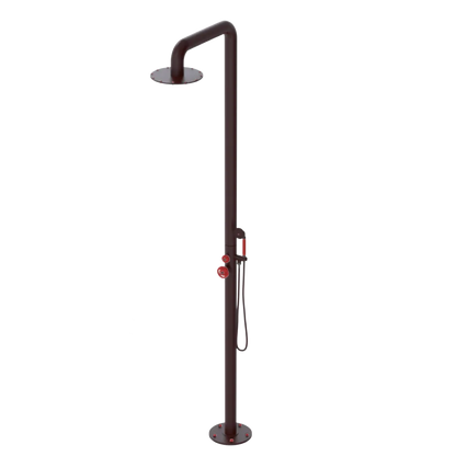 Rubinet Pressure Balance Outdoor Shower with Hand Held Shower & 10" Shower Head - 304 Stainless Steel Bordeaux