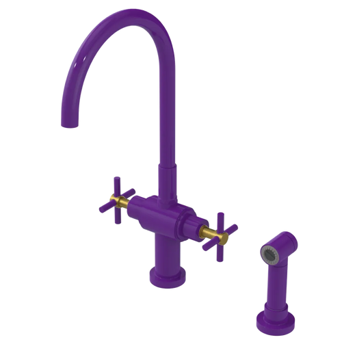 Rubinet Two Handle Single Hole Kitchen Set with LaSalle Spout with Hand Spray Purple Haze
