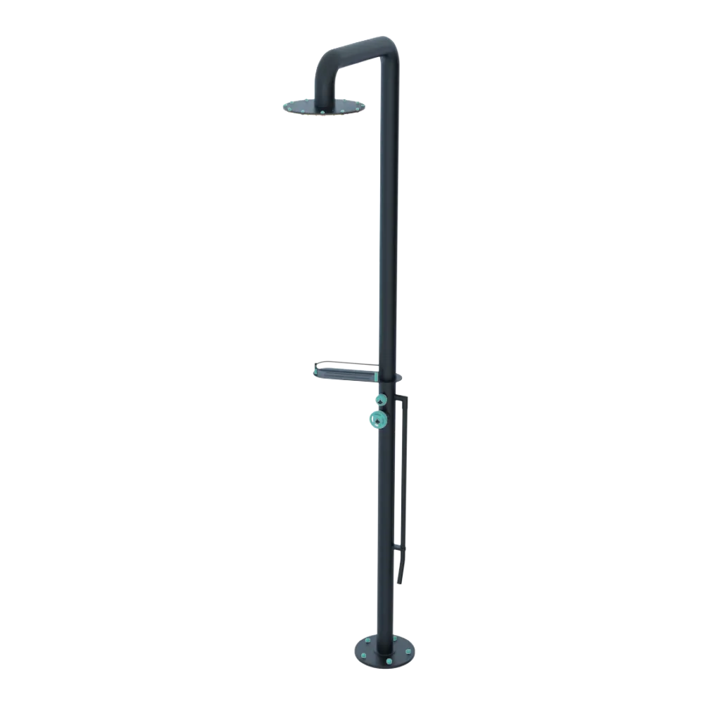 Rubinet Pressure Balance Outdoor Shower with Foot Rinse & 10" Shower Head (with shelf) - 304 Stainless Steel Matt Black