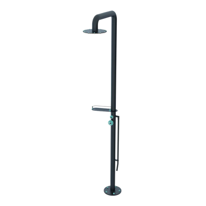 Rubinet Pressure Balance Outdoor Shower with Foot Rinse & 10" Shower Head (with shelf) - 304 Stainless Steel Matt Black
