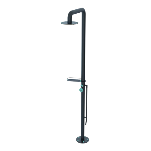 Rubinet Pressure Balance Outdoor Shower with Foot Rinse & 10" Shower Head (with shelf) - 304 Stainless Steel Matt Black