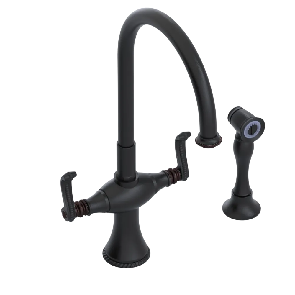 Rubinet Two Handle Single Hole Kitchen Set with Hand Spray Matt Black