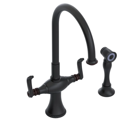 Rubinet Two Handle Single Hole Kitchen Set with Hand Spray Matt Black