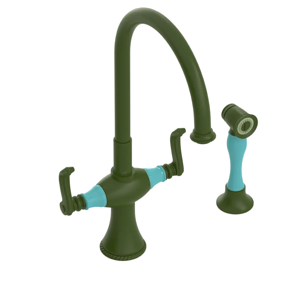 Rubinet Two Handle Single Hole Kitchen Set with Hand Spray Green Envy