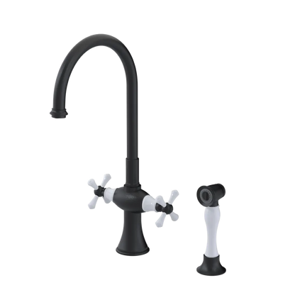 Rubinet Two Handle Single Hole Kitchen Set with Hand Spray Matt Black