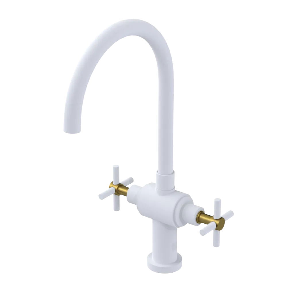 Rubinet Two Handle Single Hole Kitchen Set with LaSalle Spout Matt White