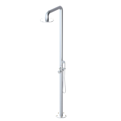 Rubinet Pressure Balance Outdoor Shower with Hand Held Shower & 10" Shower Head - 304 Stainless Steel Satin Chrome