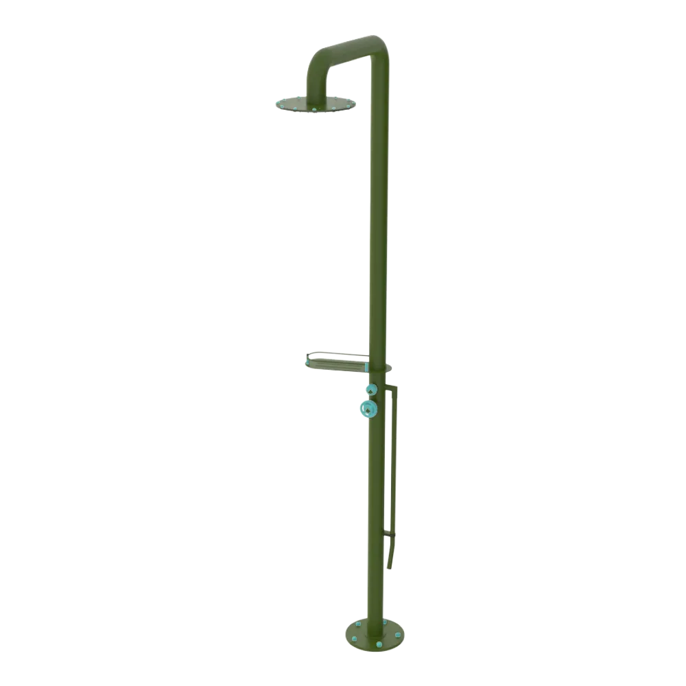 Rubinet Pressure Balance Outdoor Shower with Foot Rinse & 10" Shower Head (with shelf) - 304 Stainless Steel Green Envy