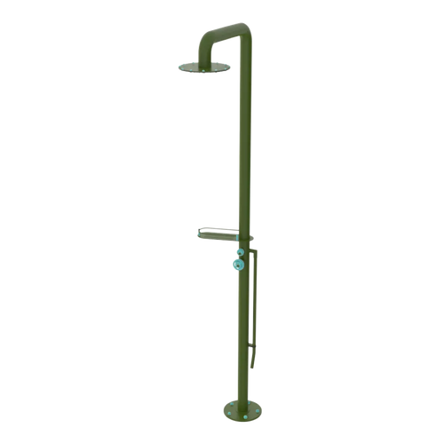 Rubinet Pressure Balance Outdoor Shower with Foot Rinse & 10" Shower Head (with shelf) - 304 Stainless Steel Green Envy