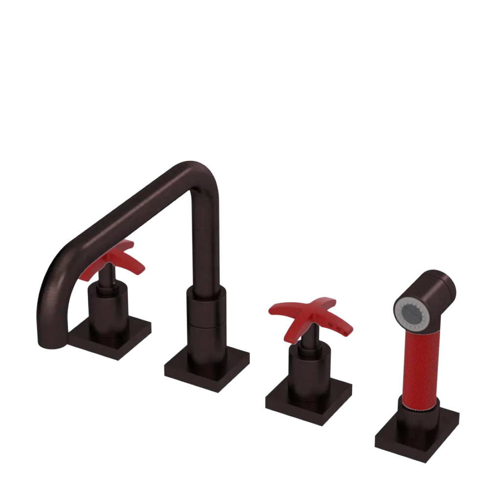 Rubinet Widespread Kitchen Set with Genesis Spout with Hand Spray Oil Rubbed Bronze