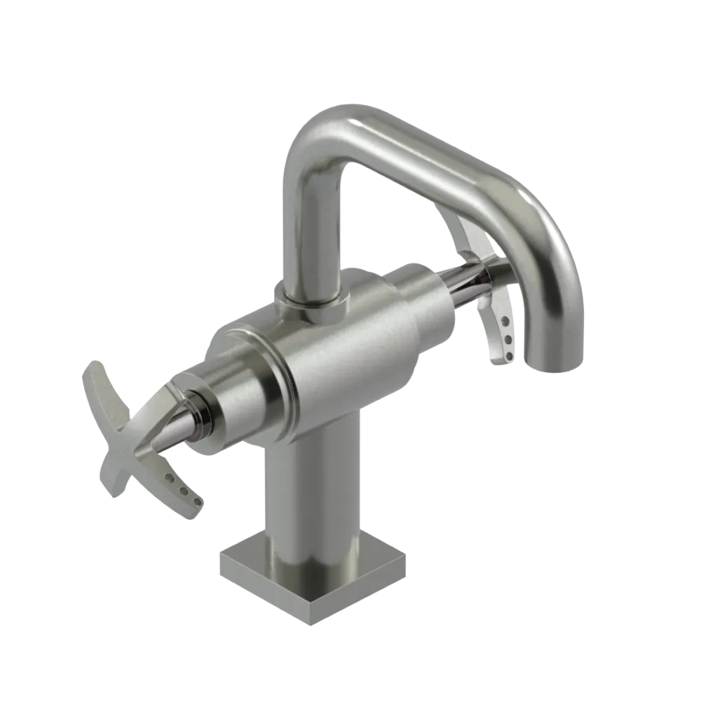 Rubinet Single Hole Dual Handle Lav. Set. with Genesis spout (less drain) Satin Nickel