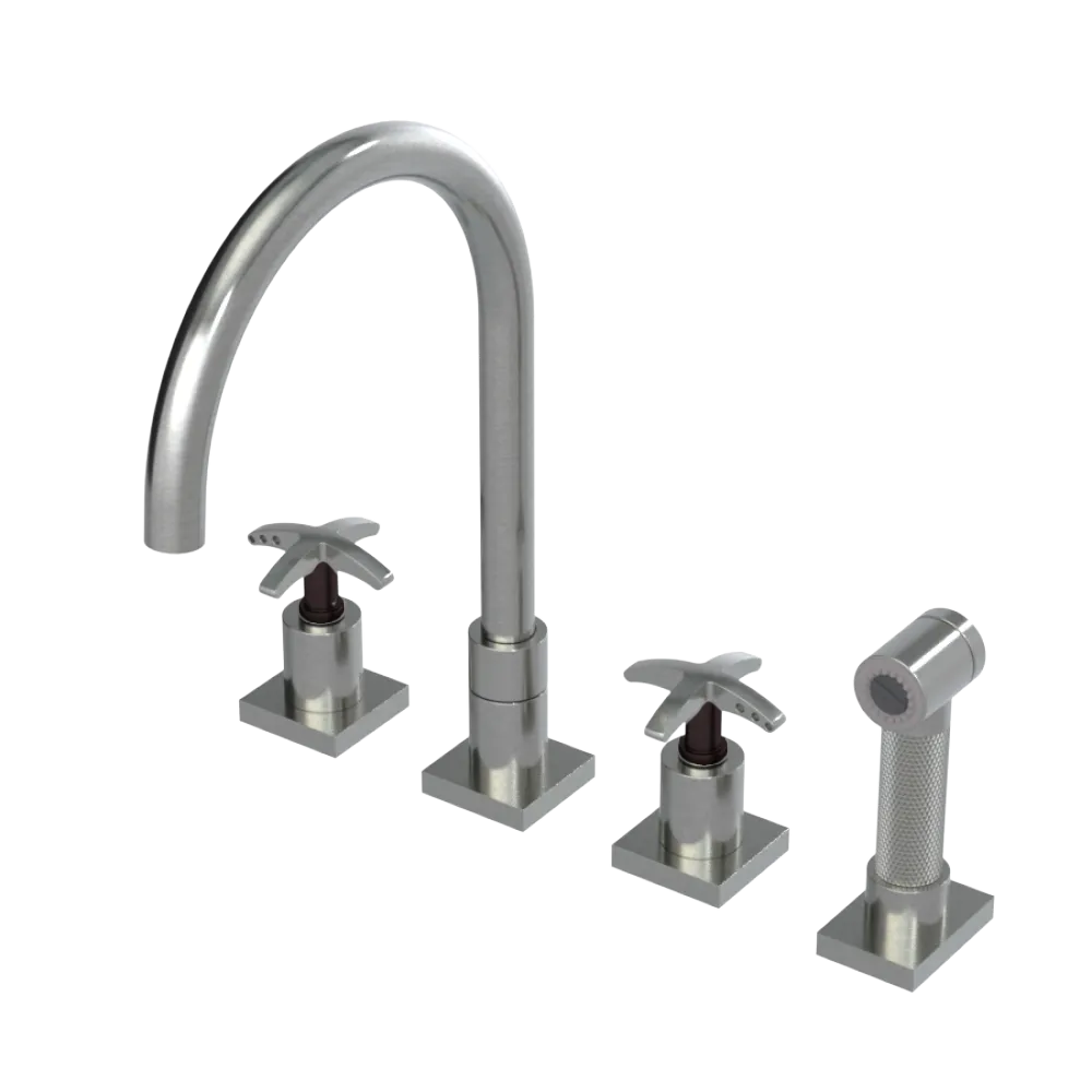 Rubinet Widespread Kitchen Set with Hand Spray Satin Nickel