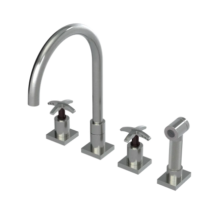 Rubinet Widespread Kitchen Set with Hand Spray Satin Nickel