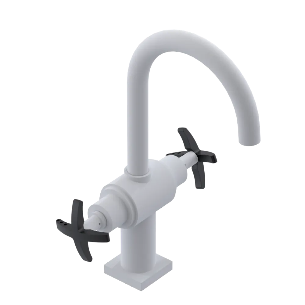 Rubinet Single Hole Dual Handle Lav. Set. (less drain) Matt White