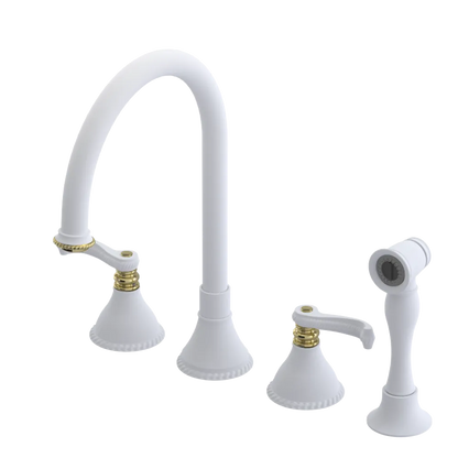 Rubinet Widespread Kitchen Set with Hand Spray Matt White