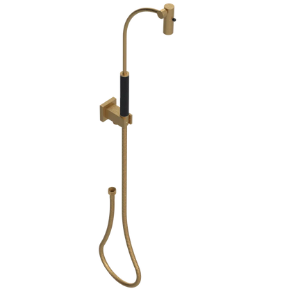 Rubinet Hand Held Shower Bidet with Extended Reach & Dual Function Spray Including Wall Bracket with Supply & Hose (Square) Satin Gold