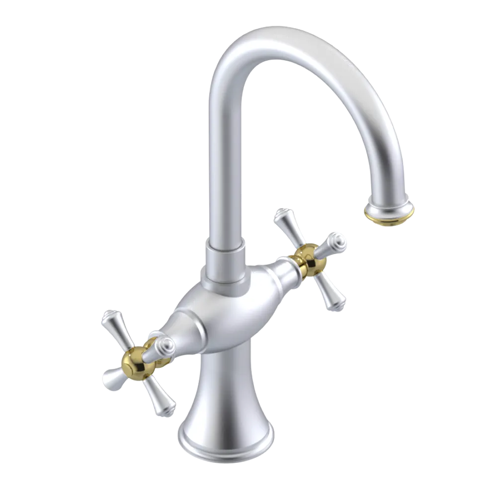 Rubinet Single Hole Dual Handle Lav. Set. (less drain) Satin Chrome