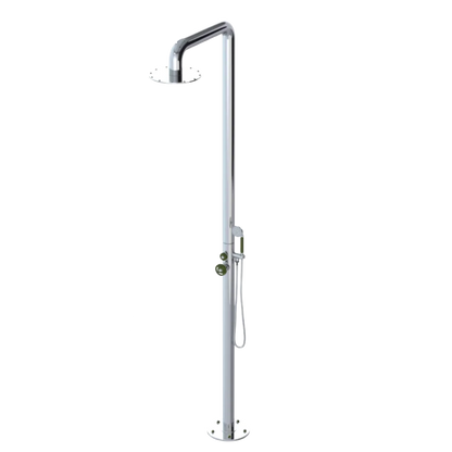 Rubinet Pressure Balance Outdoor Shower with Hand Held Shower & 10" Shower Head - 304 Stainless Steel Chrome