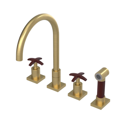 Rubinet Widespread Kitchen Set with Hand Spray Satin Brass