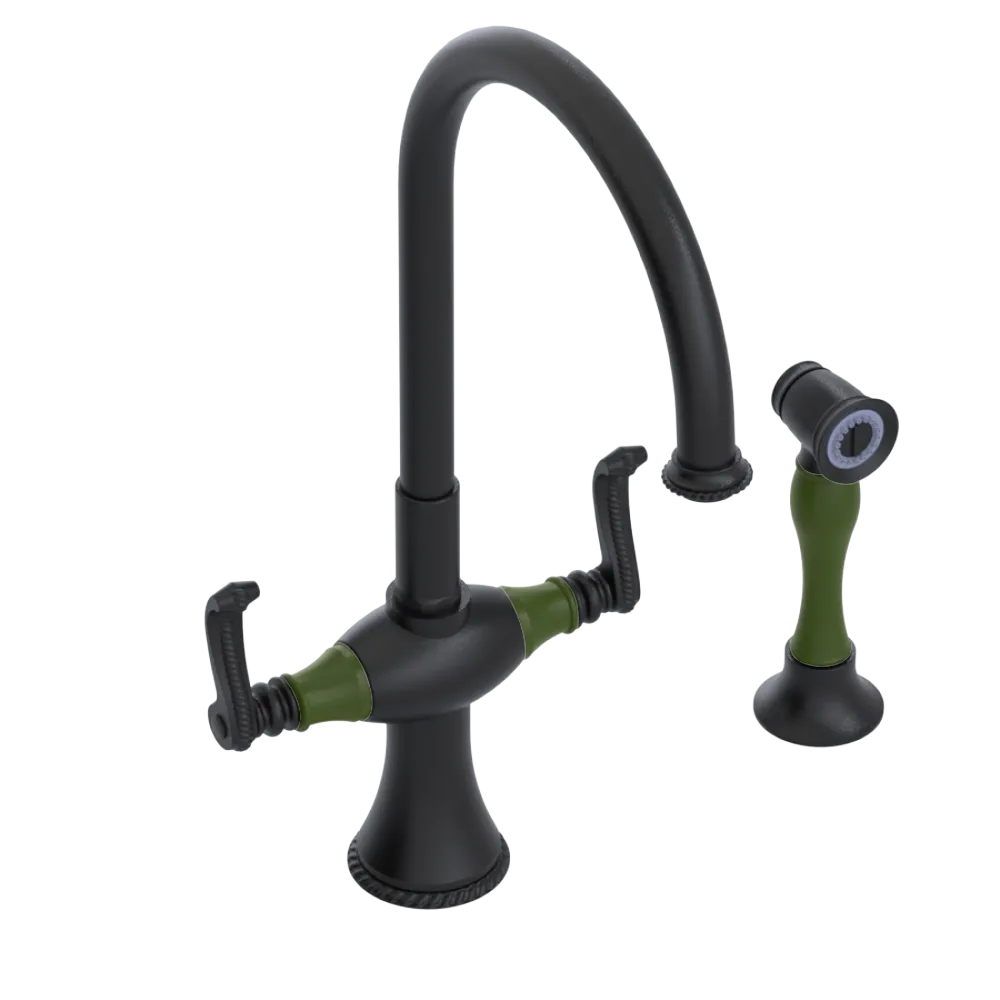 Rubinet Two Handle Single Hole Kitchen Set with Hand Spray Matt Black