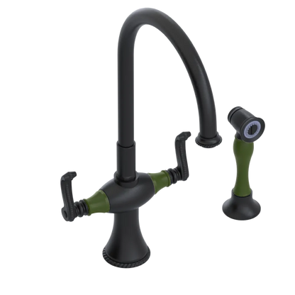 Rubinet Two Handle Single Hole Kitchen Set with Hand Spray Matt Black