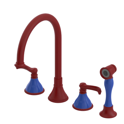 Rubinet Widespread Kitchen Set with Hand Spray Maroon
