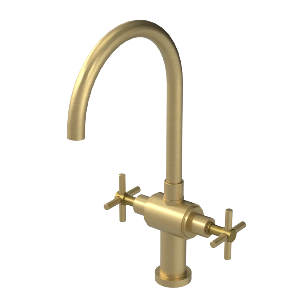 Rubinet Two Handle Single Hole Kitchen Set with LaSalle Spout Satin Brass