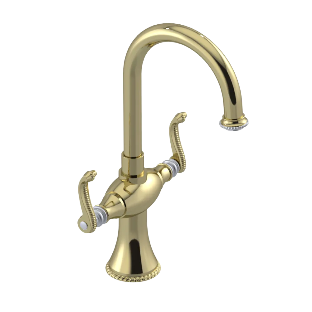 Rubinet Single Hole Dual Handle Lav. Set. (less drain) Gold