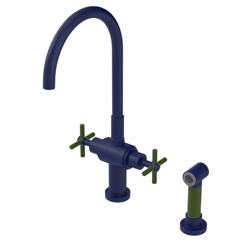 Rubinet Two Handle Single Hole Kitchen Set with LaSalle Spout with Hand Spray Midnight Blue