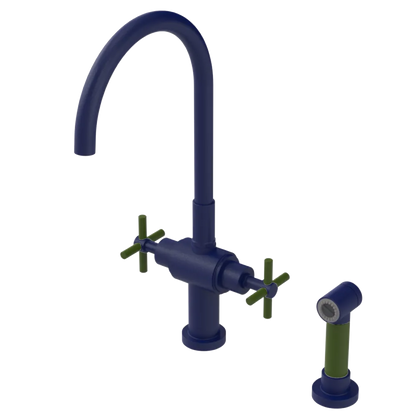 Rubinet Two Handle Single Hole Kitchen Set with LaSalle Spout with Hand Spray Midnight Blue