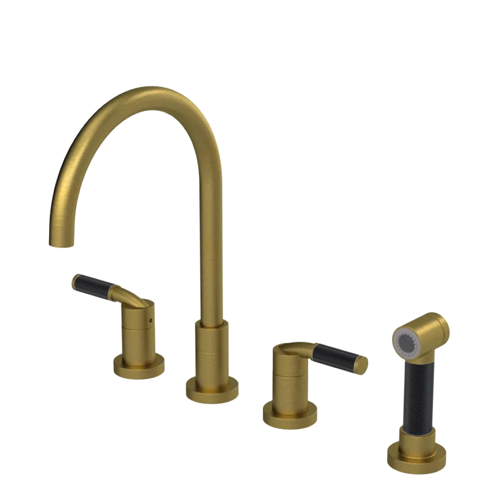 Rubinet Widespread Kitchen Set with Hand Spray Antique Brass Matt