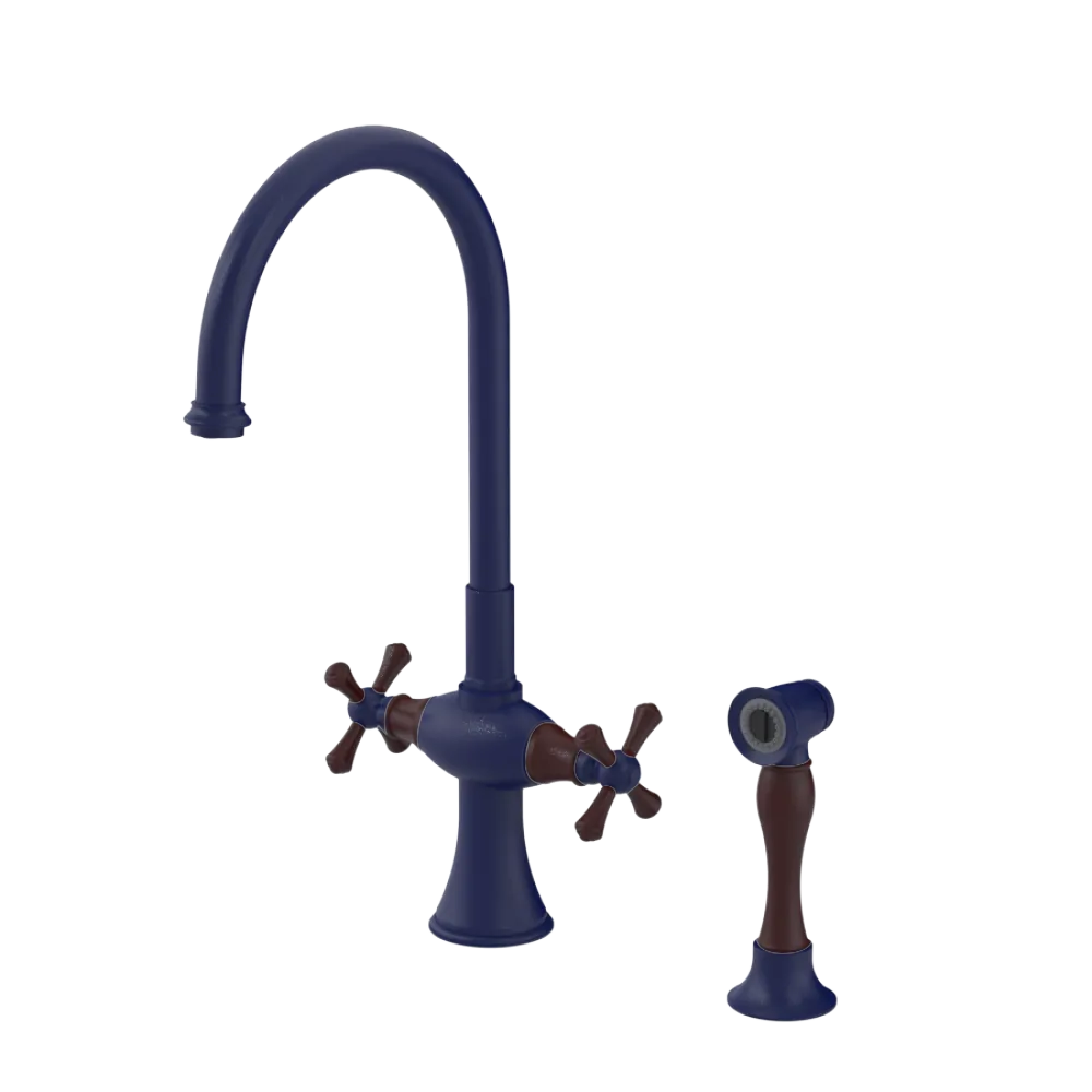 Rubinet Two Handle Single Hole Kitchen Set with Hand Spray Midnight Blue
