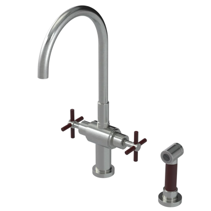 Rubinet Two Handle Single Hole Kitchen Set with LaSalle Spout with Hand Spray Satin Nickel