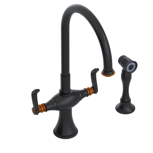 Rubinet Two Handle Single Hole Kitchen Set with Hand Spray Matt Black