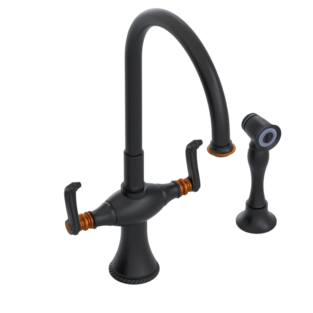 Rubinet Two Handle Single Hole Kitchen Set with Hand Spray Matt Black