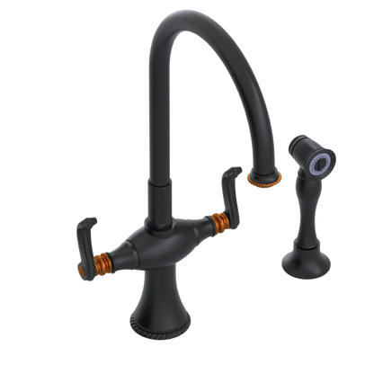 Rubinet Two Handle Single Hole Kitchen Set with Hand Spray Matt Black