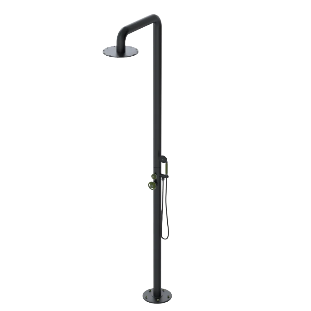 Rubinet Pressure Balance Outdoor Shower with Hand Held Shower & 10" Shower Head - 304 Stainless Steel Matt Black