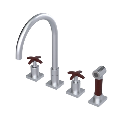 Rubinet Widespread Kitchen Set with Hand Spray Satin Chrome