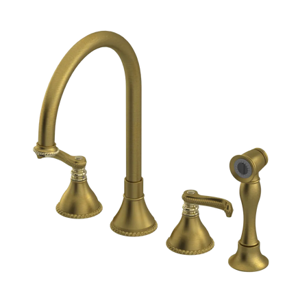 Rubinet Widespread Kitchen Set with Hand Spray Antique Brass Matt