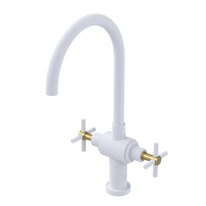 Rubinet Two Handle Single Hole Kitchen Set with LaSalle Spout Matt White