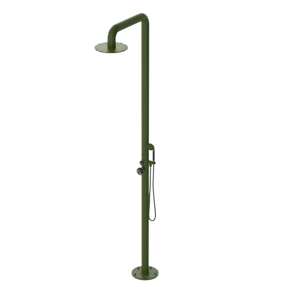 Rubinet Pressure Balance Outdoor Shower with Hand Held Shower & 10" Shower Head - 304 Stainless Steel Green Envy