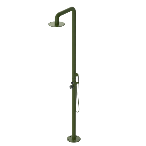 Rubinet Pressure Balance Outdoor Shower with Hand Held Shower & 10" Shower Head - 304 Stainless Steel Green Envy