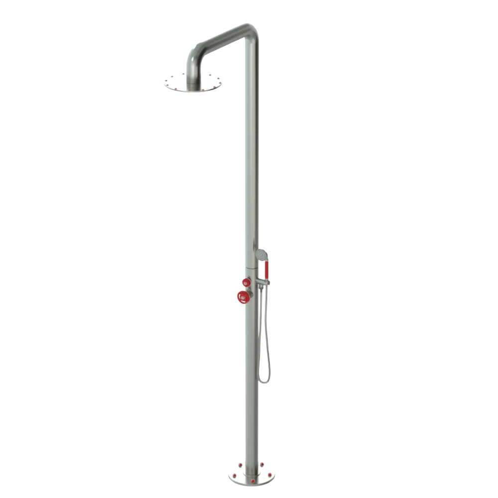 Rubinet Pressure Balance Outdoor Shower with Hand Held Shower & 10" Shower Head - 304 Stainless Steel Satin Nickel