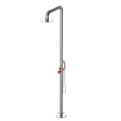 Rubinet Pressure Balance Outdoor Shower with Hand Held Shower & 10" Shower Head - 304 Stainless Steel Satin Nickel