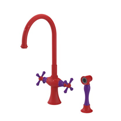 Rubinet Two Handle Single Hole Kitchen Set with Hand Spray Red